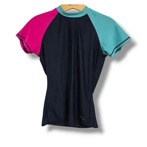 Eddie Bauer Girls Multicolor Short Sleeve Rash Guard Surf Swim Shirt – Large